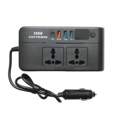 Invertor tensiune 12V-220V 200W, unda sinusoidala modificata, port USB, USB-C, iesire dubla AC