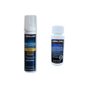 Set Minoxidil Kirkland 5% Solutie topica + Spuma / Tratament pentru scalp si barba 2 luni foto