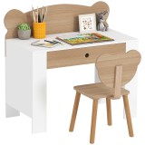 AIYAPLAY Set birou și scaun pentru copii 3-8 ani cu sertar, efect lemn natural | Aosom Romania
