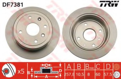 Disc frana CHEVROLET AVEO Limuzina (T250, T255) (2005 - 2016) TRW DF7381 foto