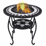 Masa cu vatra de foc, mozaic negru si alb, 68 cm, ceramica GartenMobel Dekor, vidaXL