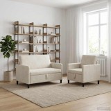 Cumpara ieftin Set de canapea cu spatiu de depozitare 2 buc. Crem Poliester