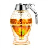 Dozator de miere, flippy, dispenser fara picurare, borcan tip fagure, fara scurgeri, pentru zahar si sirop, 15x8 cm, transparent