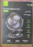 Ventilator Portabil Clip-On cu Baterie 8000 mAh, USB-C, Display, 5 Viteze