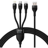 Cablu alimentare si date Baseus Flash, One-for-three Retractable, pt smartphone,USB la Micro-USB+Lightning + USB Type-C 100W, 1.2m, negru