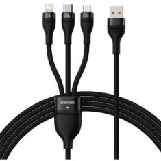 Cablu alimentare si date Baseus Flash, One-for-three Retractable, pt smartphone,USB la Micro-USB+Lightning + USB Type-C 100W, 1.2m, negru foto