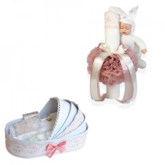 Trusou botez in landou si lumanare cu iepuras, decor roz pudra Denikos&reg; 170