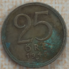 (A515) MONEDA DIN ARGINT SUEDIA - 25 ORE 1945, LIT. TS