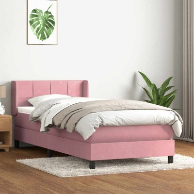 vidaXL Pat box spring cu saltea, roz, 80x220 cm, catifea 3318140 foto