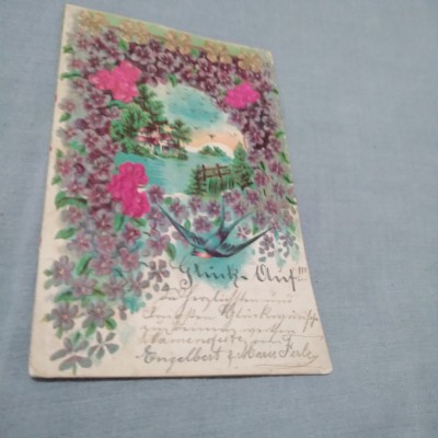 CARTE POSTAL FELICITARE CIRCULATA LA OTELU ROSU 1900 foto