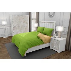 Lenjerie de pat pentru o persoana cu husa de perna dreptunghiulara, Duo Verde si Crem, bumbac ranforce