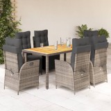 VidaXL Set mobilier de grădină cu perne, 7 piese, gri, poliratan