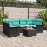 vidaXL Set de canapele pentru grădină cu pernă 7 pcs Negru poliratan 3347284