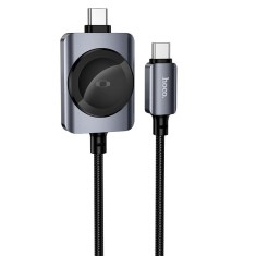 Cablu USB-C la USB-C HOCO CW66 PD 100W cu Incarcare Magnetica pentru Apple Watch, 1.2m, Negru