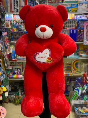 Urs de plus rosu cu inima brodata si mesaj &amp;quot;Te Iubesc&amp;quot; - 1.1m foto