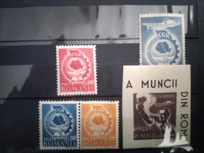 TIMBRE ROMANIA LP 209 LP 210 POSTA AERIANA 1947 CONFEDERATIA GENERALA A MUNCII foto