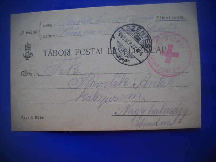 HOPCT 177 W CRUCEA ROSIE-PRIZONIERI DE RAZBOI 1927 SZENTES -RARA -CIRCULATA