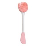 Perie de curățat fața cu spatulă din silicon, 3 capete, 16 cm, roz și alb, CMCLASS