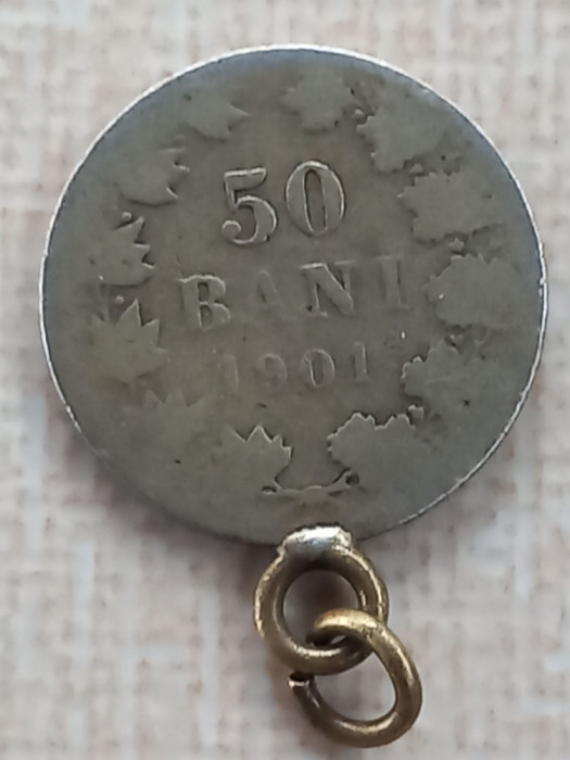 (A819) MONEDA DIN ARGINT ROMANIA - 50 BANI 1901, MAI RARA, A FOST AGATATA