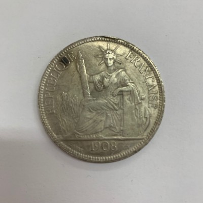 (7) Moneda - 1 PIASTRE - 1908 - Indochina Franceza - REPLICA KM 5a foto