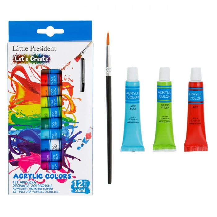 Set Culori Acrilice, Little President, Capacitate 6ml, 12 Bucăți, Multicolor