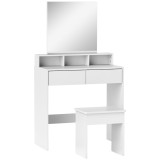 HOMCOM Masă de Toaletă cu Taburet, Masă de Machiaj cu Oglindă, 3 Rafturi, 2 Sertare, din Lemn, 75x38x135 cm, Alb | Aosom Romania