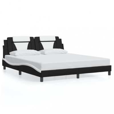 Cadru de pat Viana fara saltea negru si alb 180x200cm piele artificiala foto