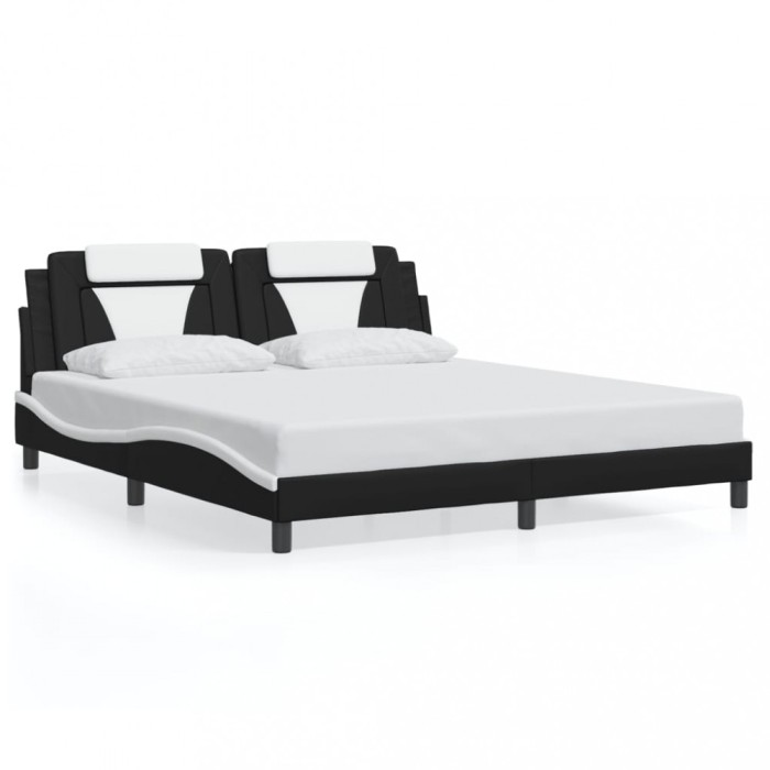 Cadru de pat Viana fara saltea negru si alb 180x200cm piele artificiala