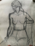 Cumpara ieftin Grafica Femeie pe scaun, carbune pe carton, format mare 70x100 cm, Nud, Impresionism