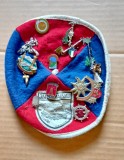 H69-Basca vanator Austria- Germania veche cu 11 insigne 10 metalice+ 1 plastic.
