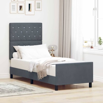 vidaXL Cadru de pat cu headboard Gri &amp;icirc;nchis 80 x 200 cm Catifea 3344838 foto