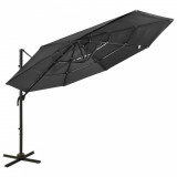 Umbrelă de soare 4 niveluri, st&acirc;lp de aluminiu, antracit, 3x3 m, vidaXL