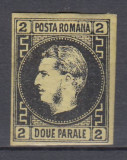 ROMANIA 1866 LP 18 a CAROL FAVORITI 2 PAR.HARTIE SUBTIRE NEGRU/GALBEN SARNIERA