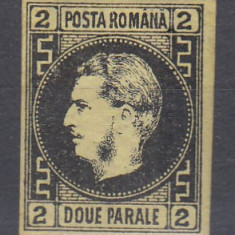 ROMANIA 1866 LP 18 a CAROL FAVORITI 2 PAR.HARTIE SUBTIRE NEGRU/GALBEN SARNIERA