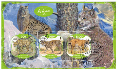 GABON 2020 - Fauna, Lynxul / set complet colita + bloc foto