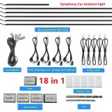 Kit Lumini Ambientale Auto Xentech Light RGB Bluetooth, 18 Piese, Fibra Optica, Control APP, 64 Culori, Mod Muzical