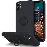 Husa protectie flippy compatibila cu apple iphone 11 liquid silicone ring cu suport rotativ negru