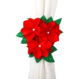 Decoratiune pentru perdea/draperie cu tematica de craciun flippy, model floare craciunita, material texit si poliester, 31 cm, cu snur, rosu