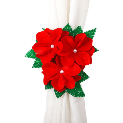 Decoratiune pentru perdea/draperie cu tematica de Craciun Flippy, model floare Craciunita, material texit si poliester, 31 cm, cu snur, rosu foto