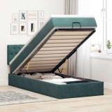 vidaXL Cadru de pat otoman cu saltea catifea verde &icirc;nchis 90x200cm