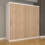 Dulap Dormitor Nova Eco 200 cm x 200 cm fara oglinda, alb cu usi glisante sonoma