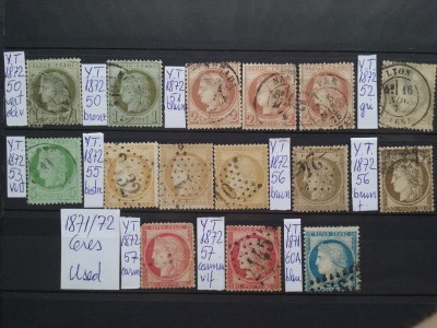 1871-1872-Franta-Ceres-dant.-partial set,varietati-stampilat-Y.T.=+450$-RAR foto