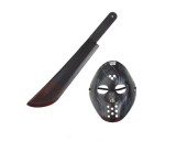 Set Deghizare pentru Halloween Masca Infricosatoare Jason si Maceta Din Plastic Cu Sange Fals 53 cm, Negru