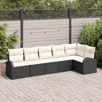 vidaXL Set de canapele pentru grădină 6 pcs Negru și alb Rattan poli 3354726 foto