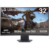 Monitor Gaming VA LED LG 31.5 32GS60QC-B, QHD (2560 x 1440), HDMI, DisplayPort, Ecran curbat, 180 Hz, 1 ms, Negru