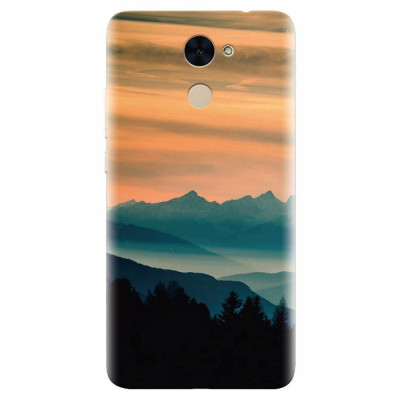 Husa silicon pentru Huawei Enjoy 7 Plus, Blue Mountains Orange Clouds Sunset Landscape foto