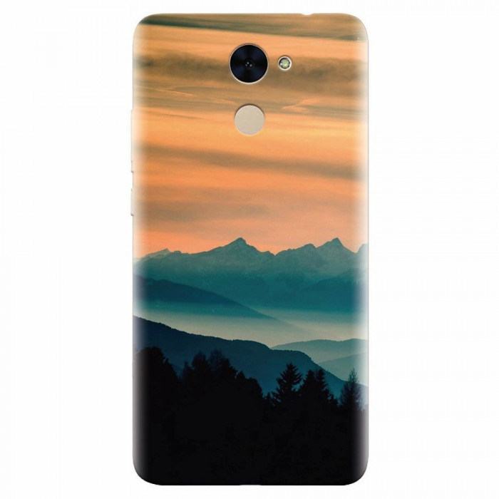 Husa silicon pentru Huawei Y7 Prime 2017, Blue Mountains Orange Clouds Sunset Landscape