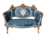 Sofa Rococo din lemn masiv cu tapiterie albastra din catifea CAT-30