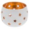 Suport lumanare, metalic, perforat, 7x7 cm, alb cu bronz