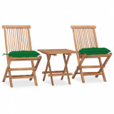 Set mobilier exterior pliabil cu perne, 3 piese, lemn masiv tec GartenMobel Dekor, vidaXL